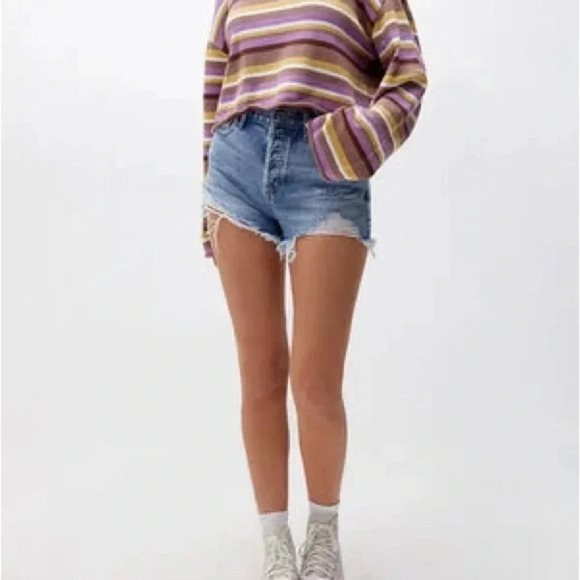 PacSun Vintage High Rise Emma Denim Shorts medium blue distressed size 27 NWT - Picture 1 of 13